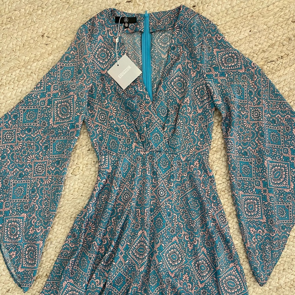 NWT Missguided satin bell long sleeve dress